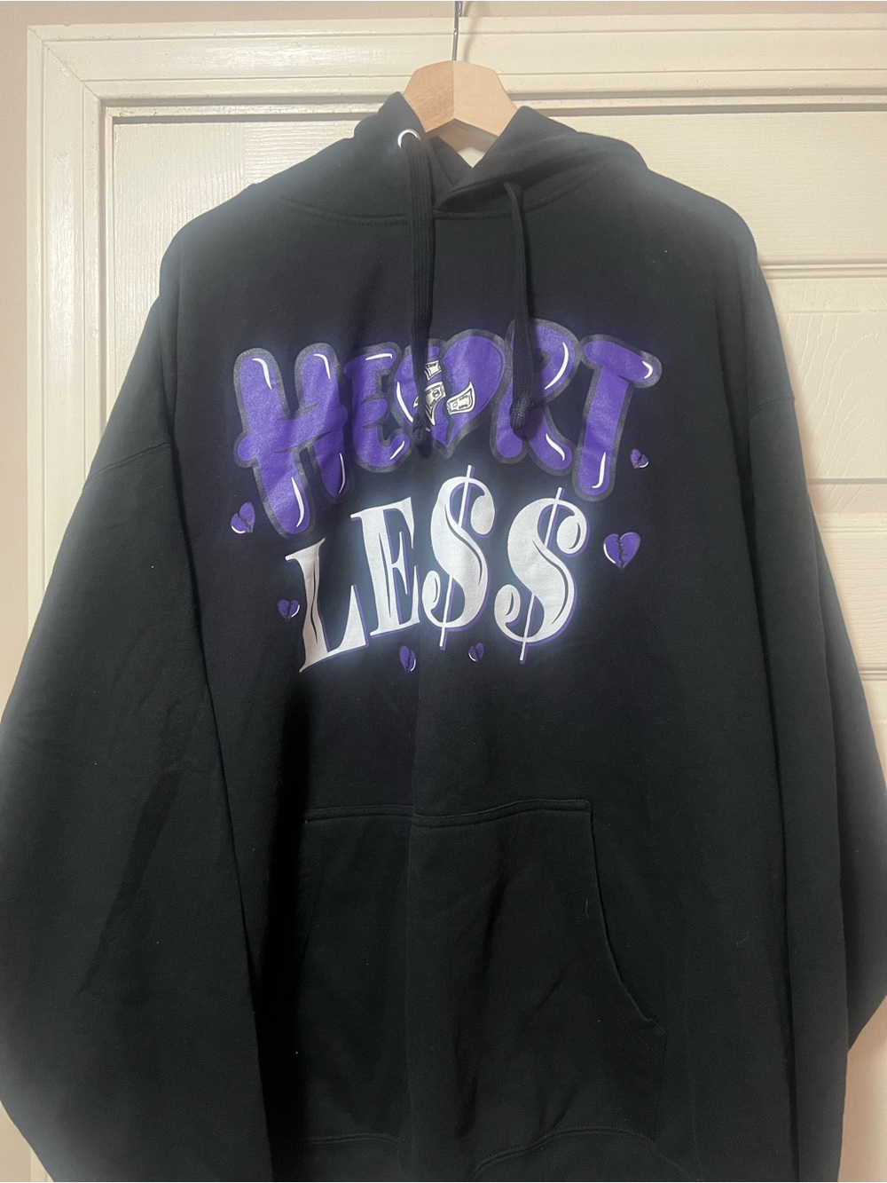 Black Hoodie with Purple "Heartless" Graphic